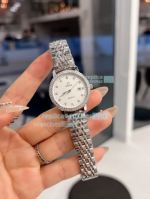 Omega Replica Ladies Watch White Dial Diamonds Bezel Stainless Steel Strap 28mm